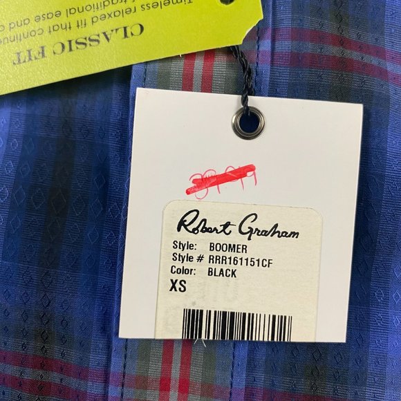 NWT Robert Graham Boomer Shirt Mens XS Classic Fit Blue Red Plaid Check Cotton - Picture 7 of 14